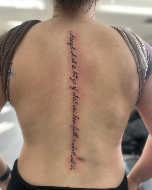 script spine tattoo, spine tattoo with script