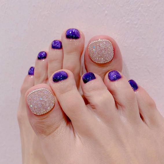Galaxy-Inspired Toe Nails with Glitter : 35 Cute Pedicure Designs