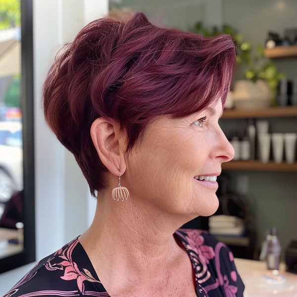 Burgundy Pixie Haircut