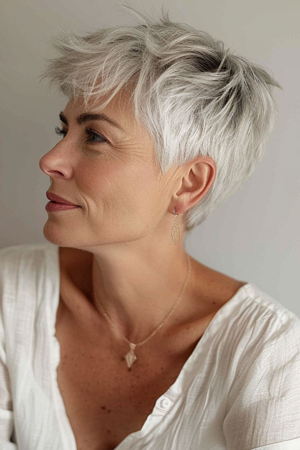 Edgy Silver Pixie Haircut for Women Over 60