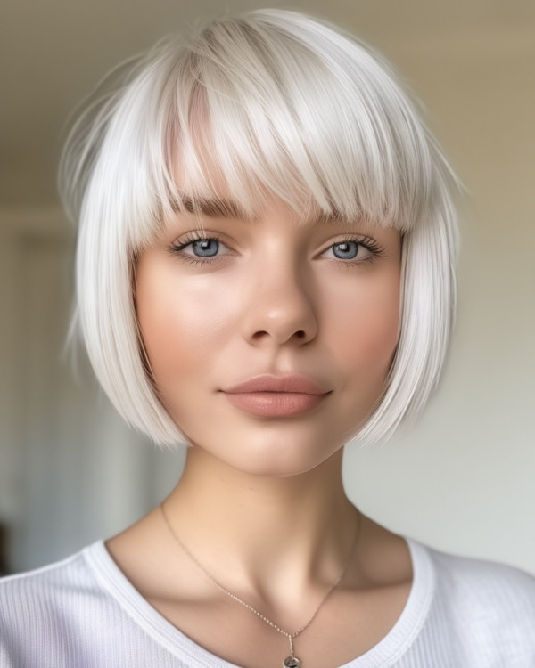 Sleek Platinum Bob with Bangs