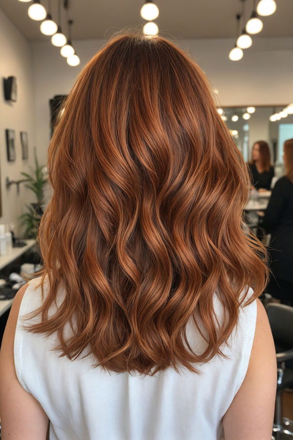 Vibrant Auburn Waves, autumn hair colour idea