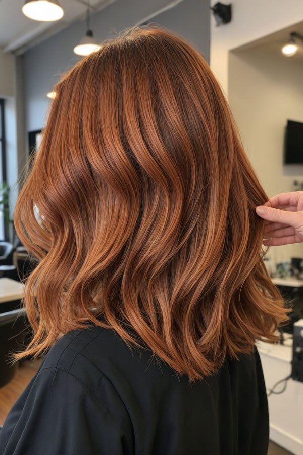 Medium-Length Auburn Waves, autumn hair color idea