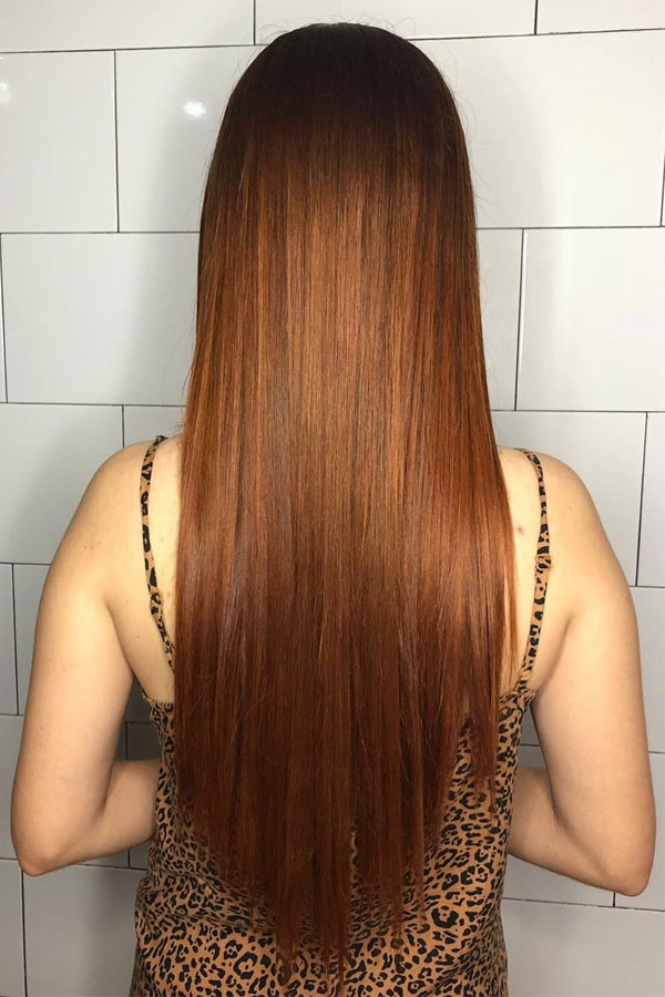 sleek subtle auburn hair color