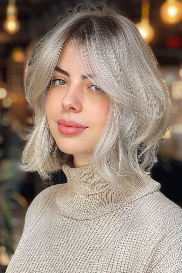 Ash Blonde Bob with Curtain Bangs