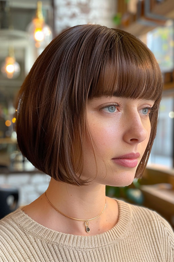 Rich Brown Bob with Blunt Bangs