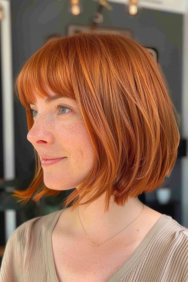 Bright Copper Bob with Bangs