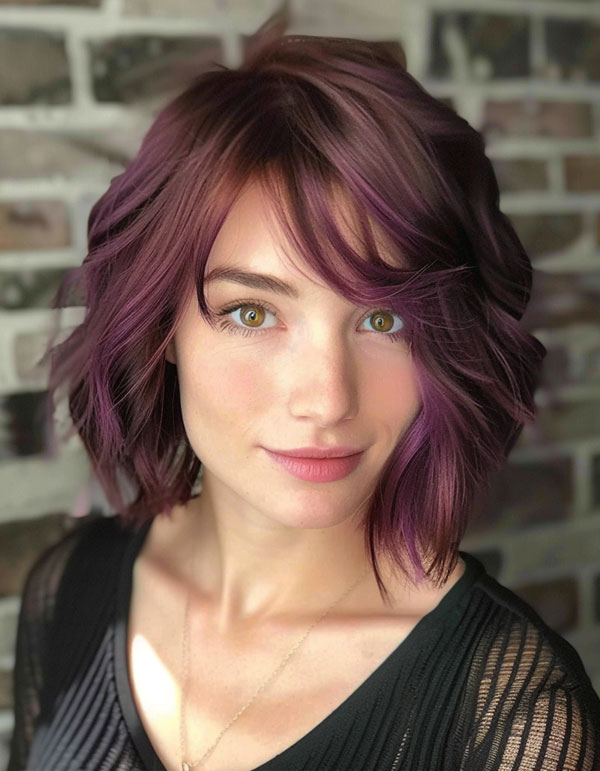 Vibrant Purple Bob with Layers