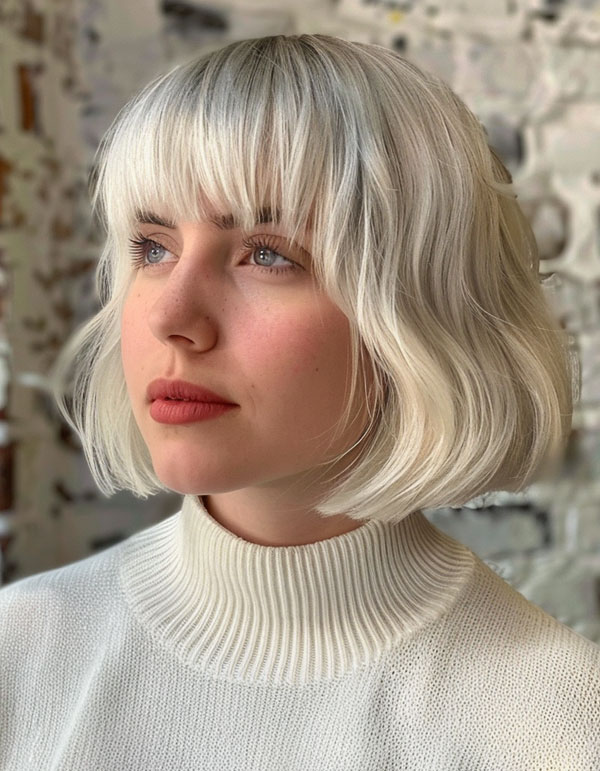 Platinum Wavy Bob with Bangs