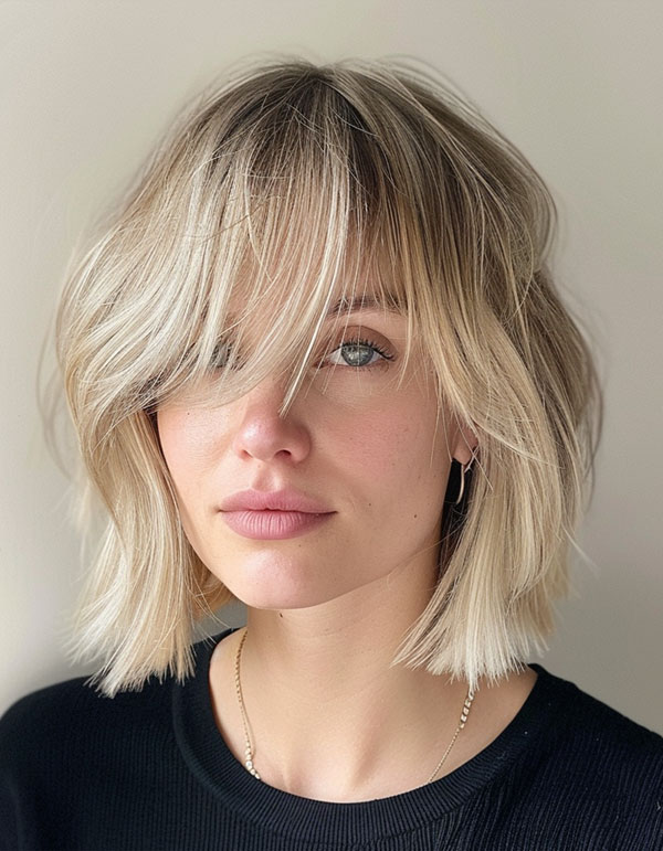 Tousled Blonde Bob with Bangs