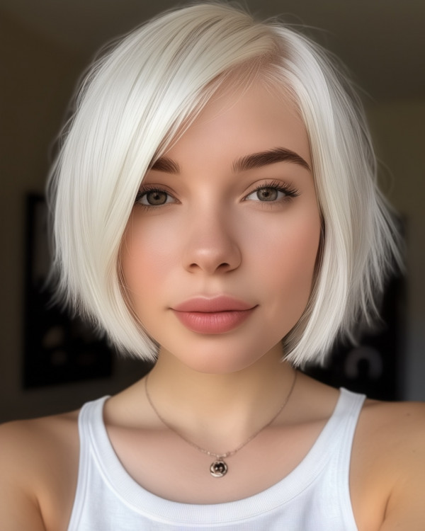 Snowfall Platinum Side Part Bob