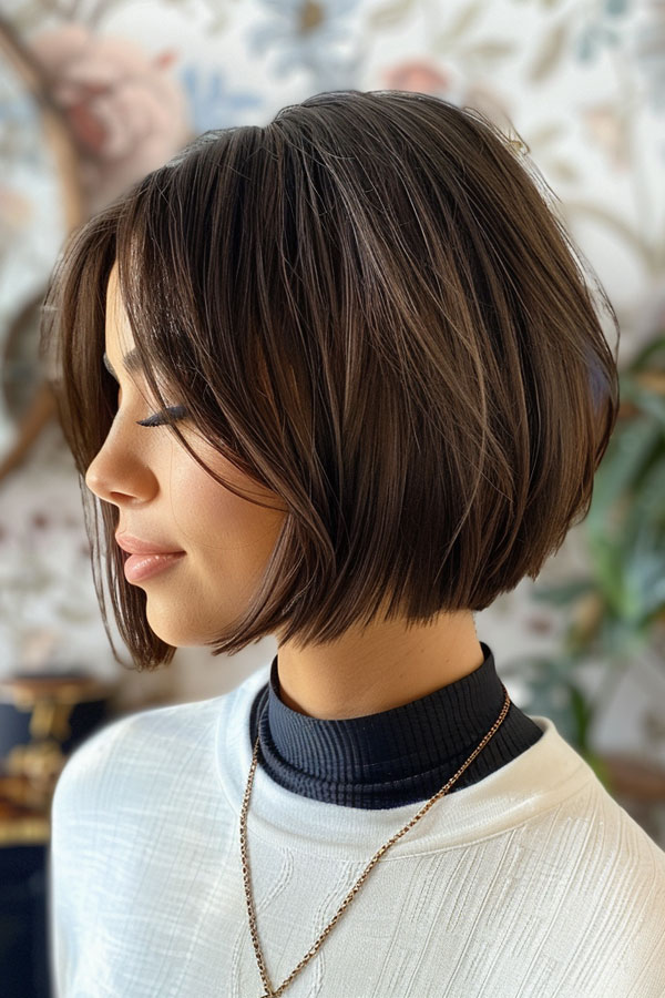 Sleek Brunette Bob with Subtle Layers