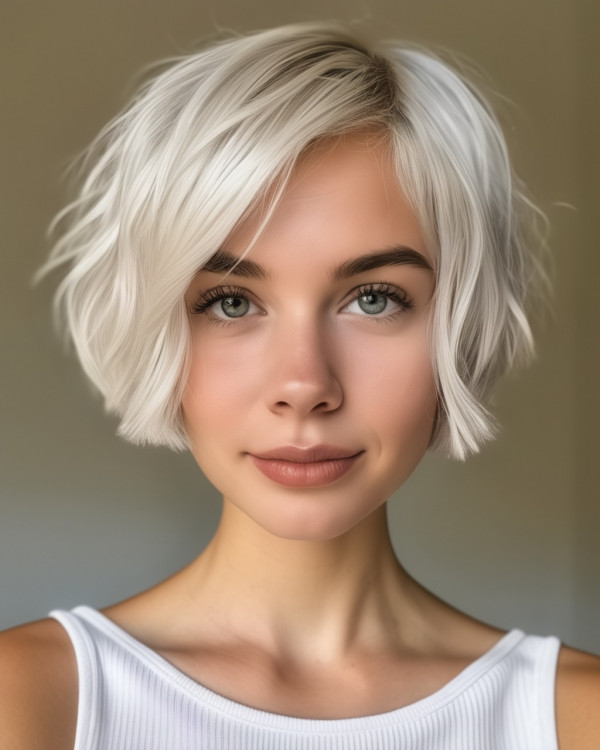 side part platinum ear-length bob