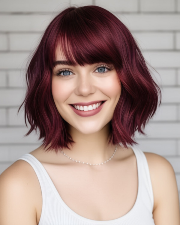 Cherry Burgundy Bob with Bangs