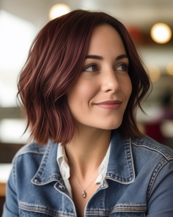 chestnut burgundy medium-length bob