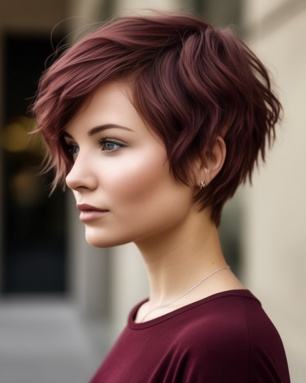 Plum Wine Burgundy Feathered Pixie