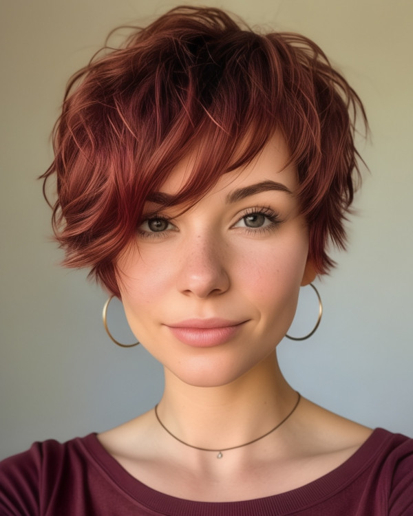 Sunset Burgundy Messy Pixie Bob