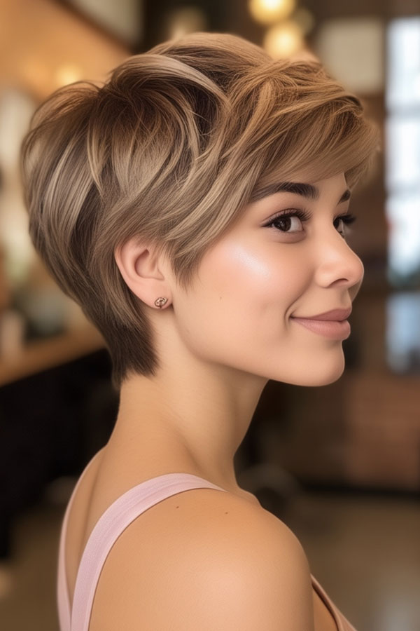 Beige Caramel Pixie, caramel hair colour