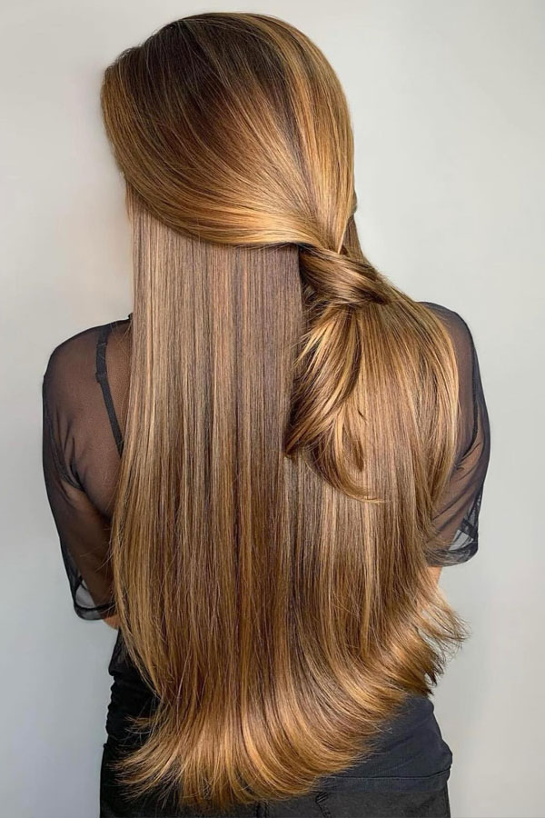 Golden Caramel Balayage, caramel hair colour, autumn hair color idea, brown hair color