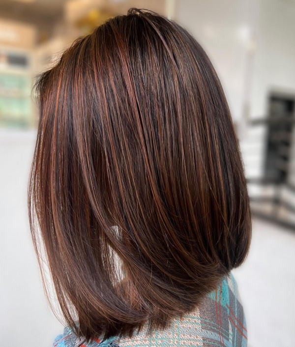 long bob Chestnut Caramel Highlights