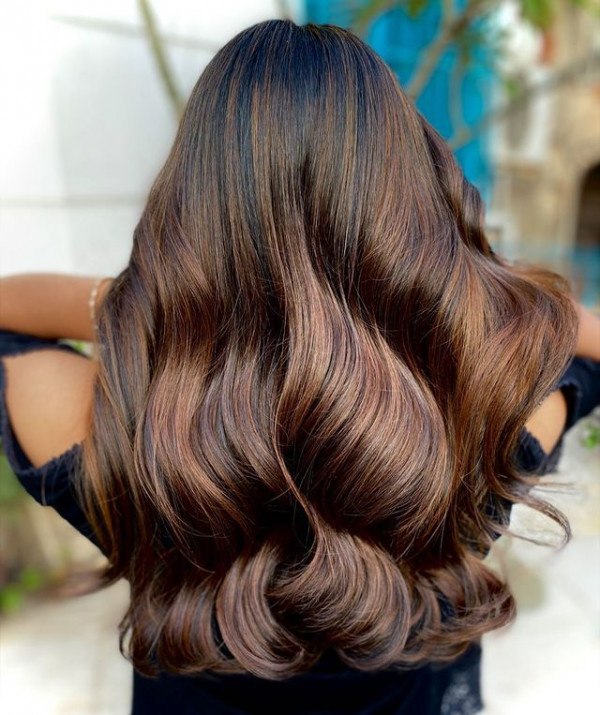 Frosted Chestnut Glossy Waves, chestnut hair color idea