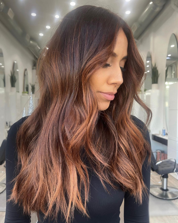 Long Layered with Cinnamon Highlights