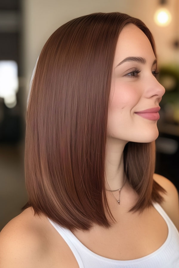 Sleek Warm Cinnamon Brown Lob