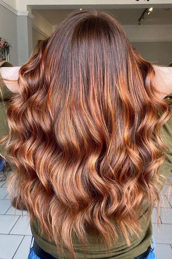 Bold Auburn Balayage, auburn balayage fall hair color idea