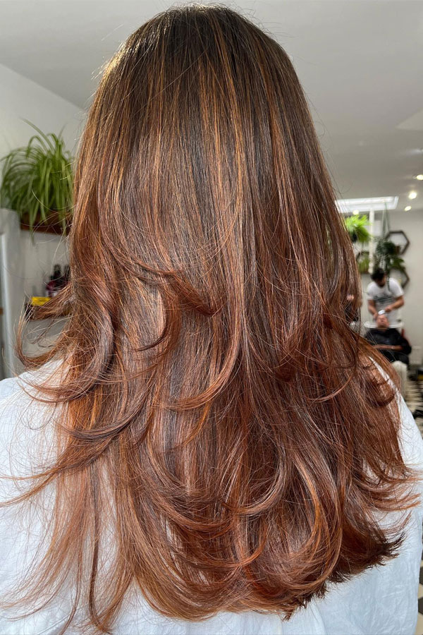 Soft Auburn Layers with Golden Highlights, feathered layers