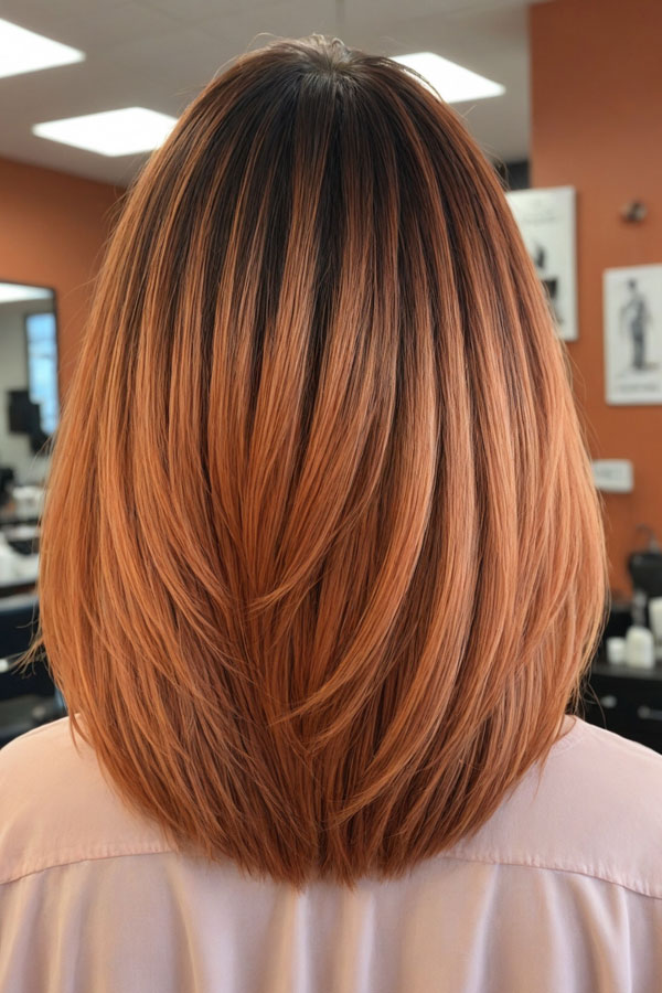 Pumpkin Spice Ombre, layered mid-length haircut, fall hair color idea