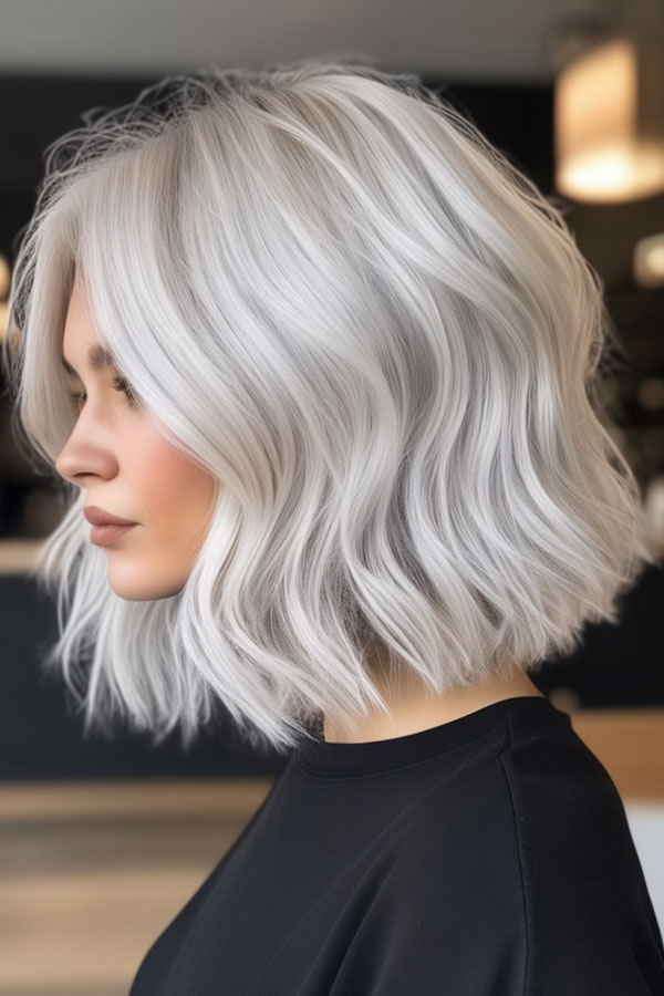 Icy Platinum Blonde Bob, autumn hair colour idea