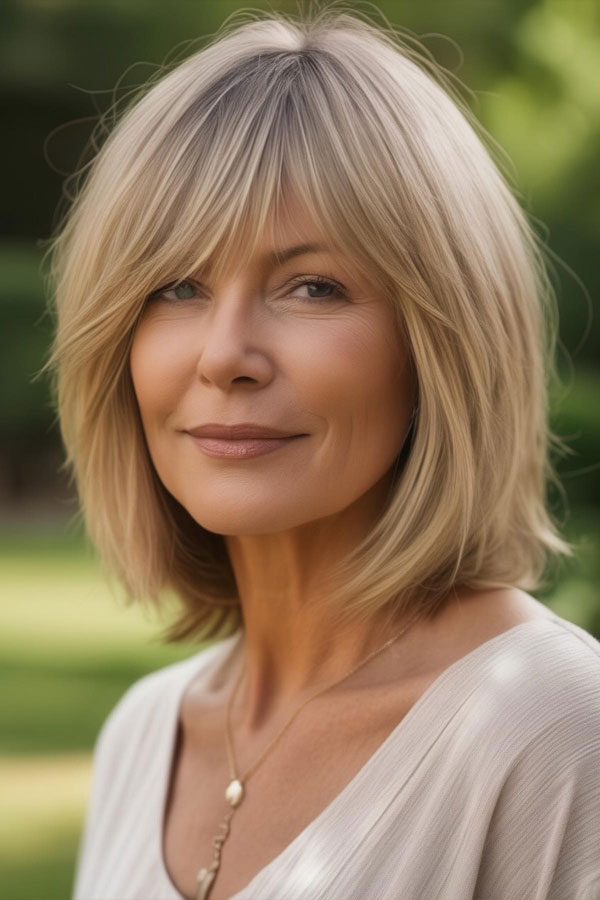 Classic Shoulder-Length Bob with Bangs, haircuts for women over 60