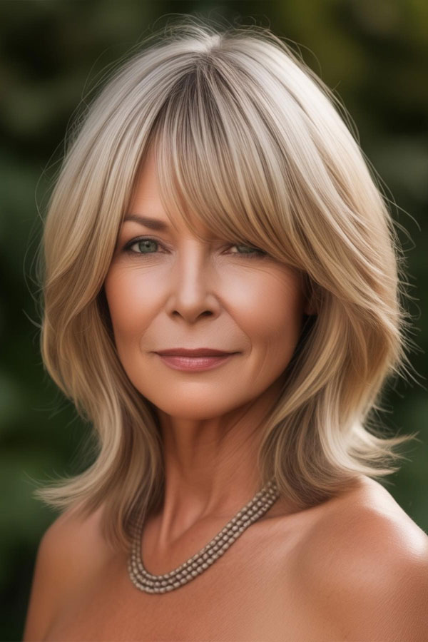 Shoulder-Length Layered Cut with Bangs, haircuts for women over 60