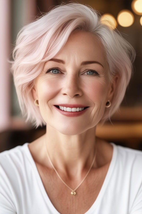 Soft Pastel Layered Bob Cut for women over 60