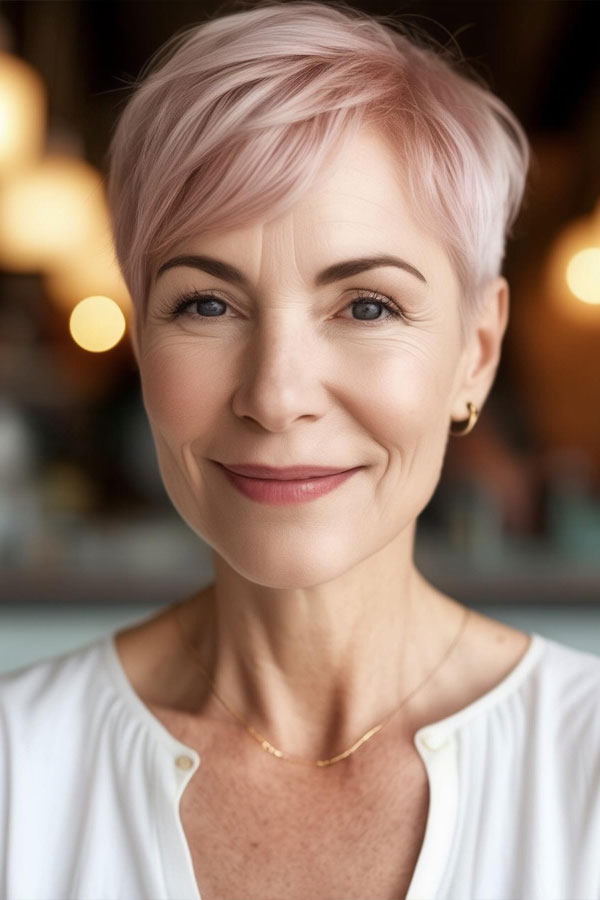 Soft Pink Pixie Cut for women over 60