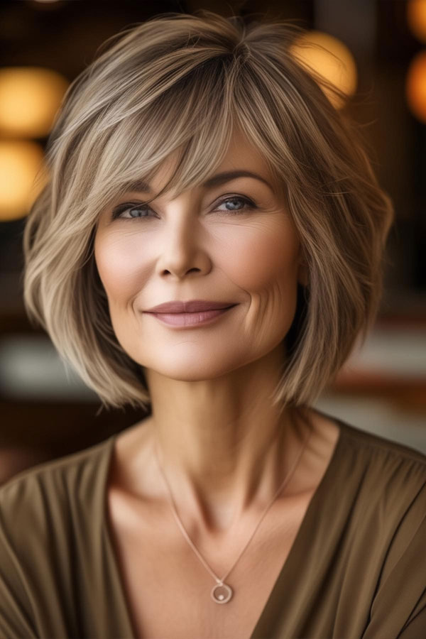 soft layered bob haircut for older women