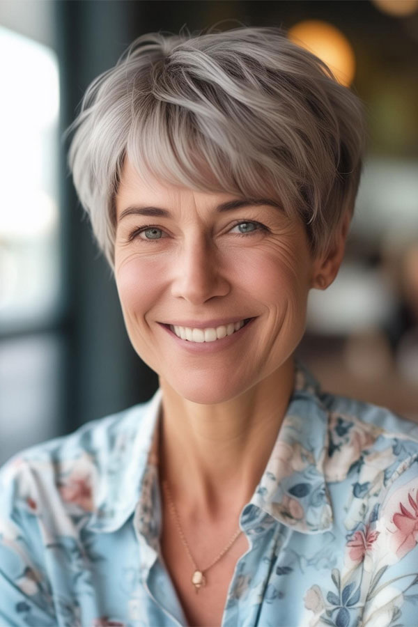 Silver Textured Pixie Cut for women over 60