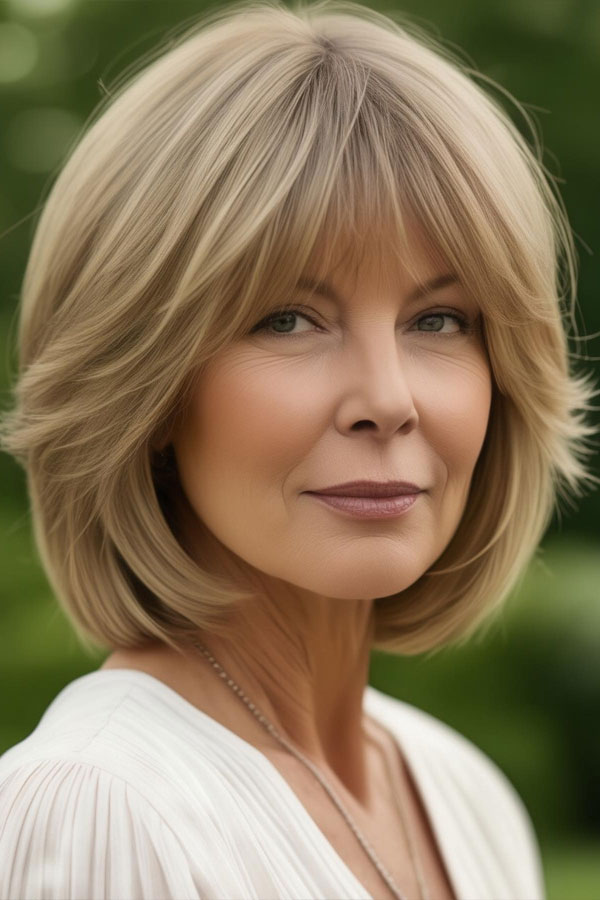 Chic Layered Bob with Bangs, bob haircuts for women over 60