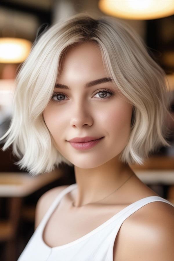 Trendy Bob with Subtle Waves haircut for round faces