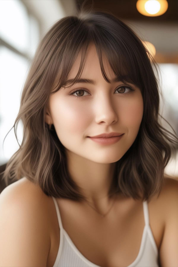 long bob with bangs hairstyle for round faces