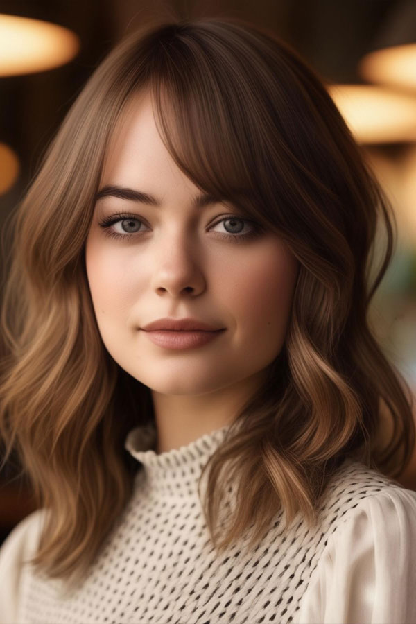 Brown Medium-Length Haircut for round faces