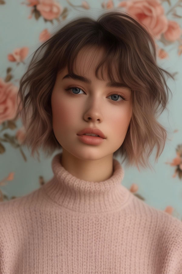 Modern Tousled Bob hairstyle for round faces