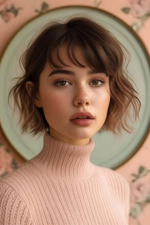 Modern Tousled Bob hairstyle for round faces