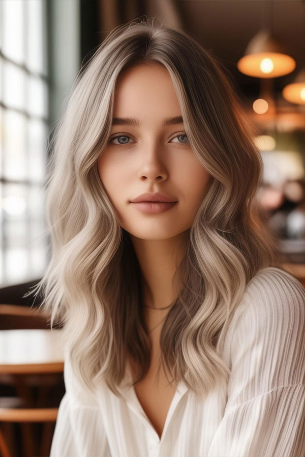 Chic Middle-Parted Loose Waves hairstyle for round faces