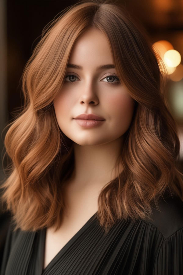 copper mid-length hairstyle for round faces