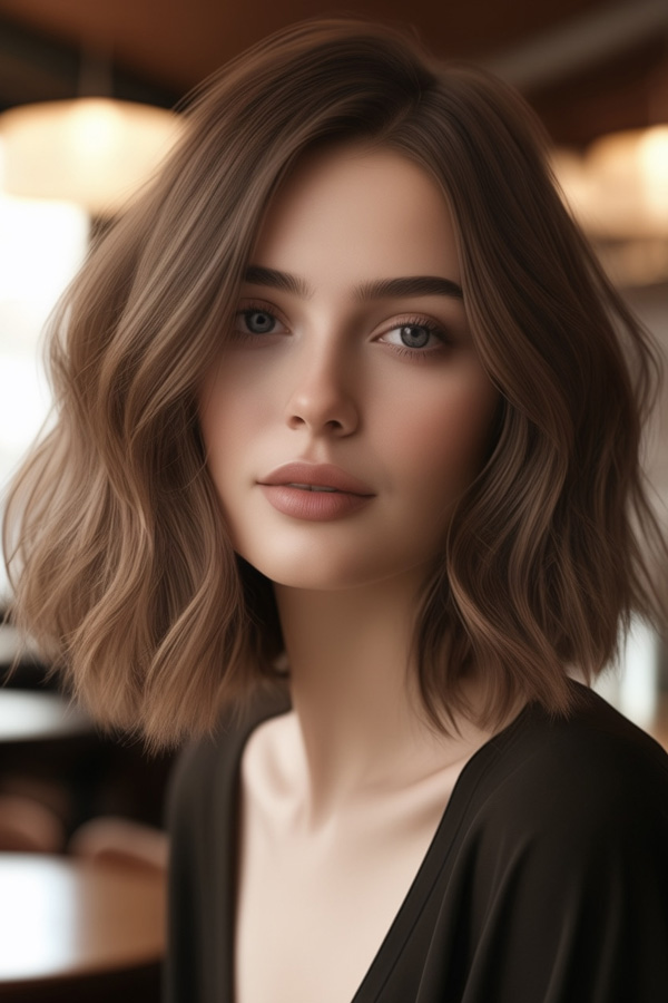 Elegant Soft Wave Long Bob, Shoulder-length long bob