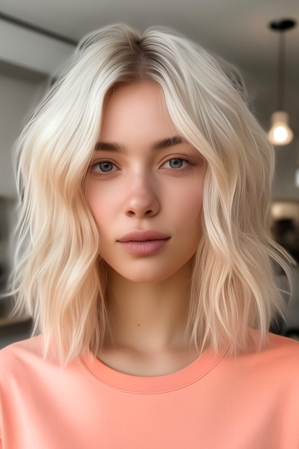 Beachy Blonde Waves, medium-length blonde long bob