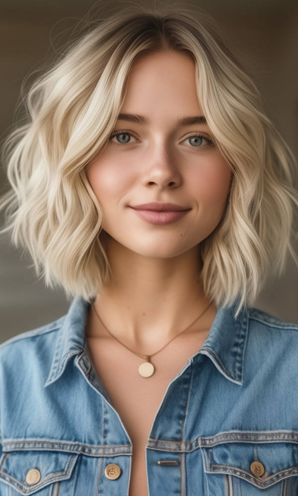 30 Cute Medium-Length Hairstyles : The Playful Blonde Waves