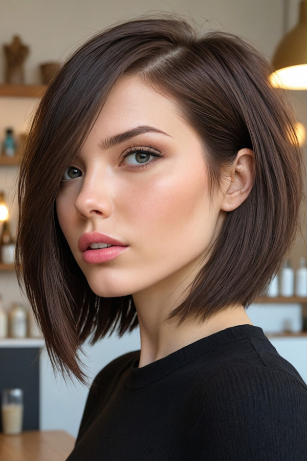 subtle stacked bob, medium-length haircut