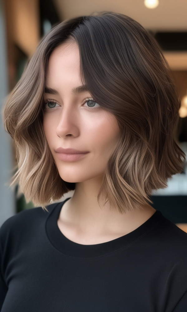 wavy bob haircut, medium-length wavy bob